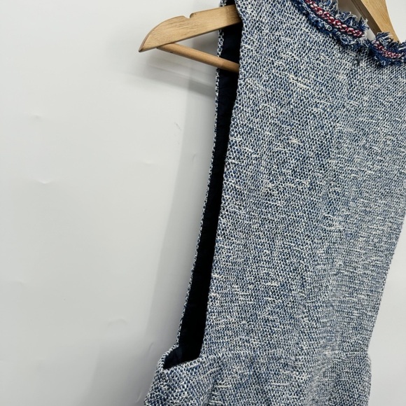 Zara Blue Tweed Pinafore Dress Women’s XS Retro Style Apron Dress Fray Hem - Picture 6 of 13